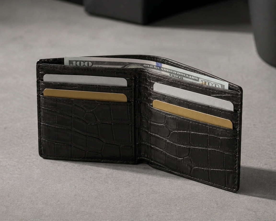 Crocodile leather bifold wallet