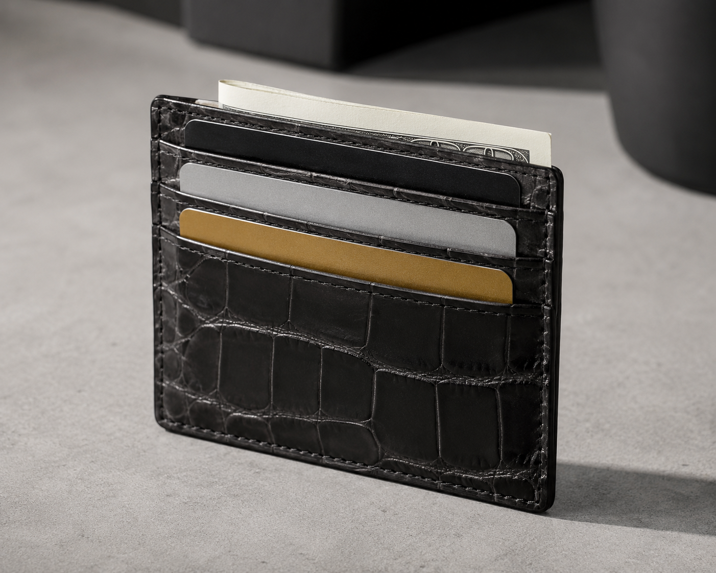 Crocodile leather minimalist cardholder