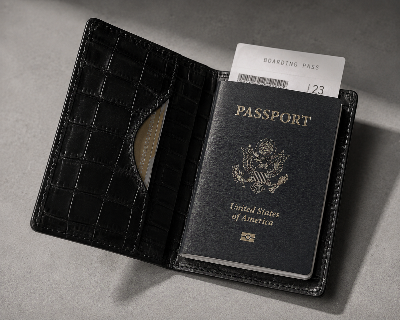 Crocodile leather passport holder